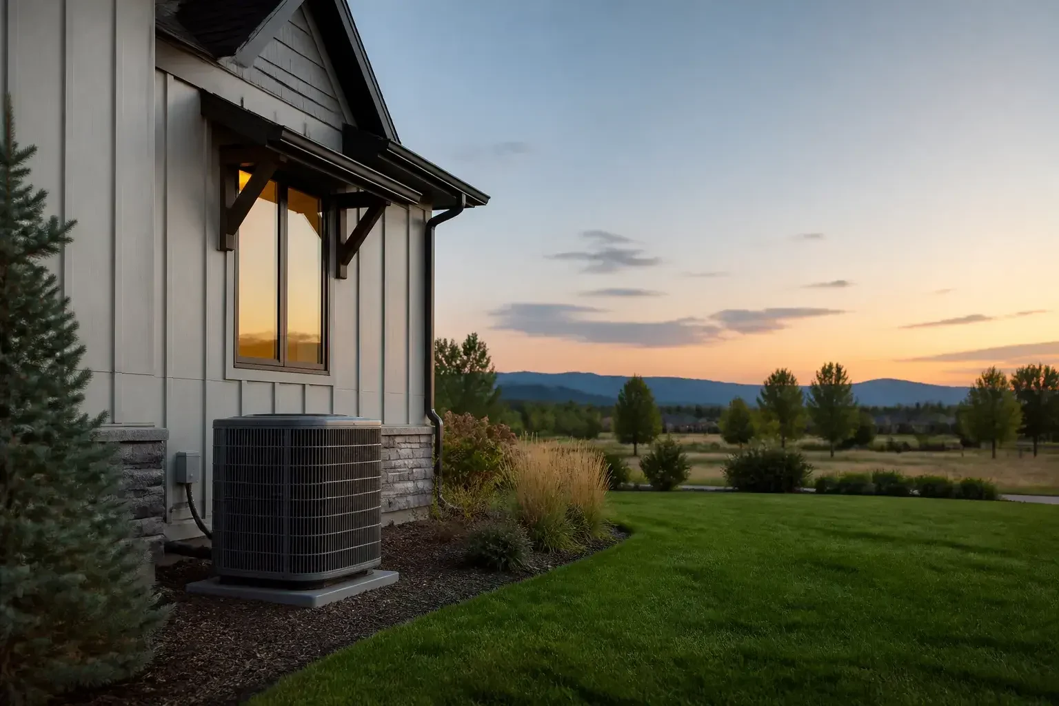 Home exterior with a neatly placed HVAC condenser